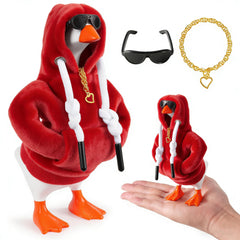 Linastu red hoodie for 7-inch desk goose adds bold warmth and style.