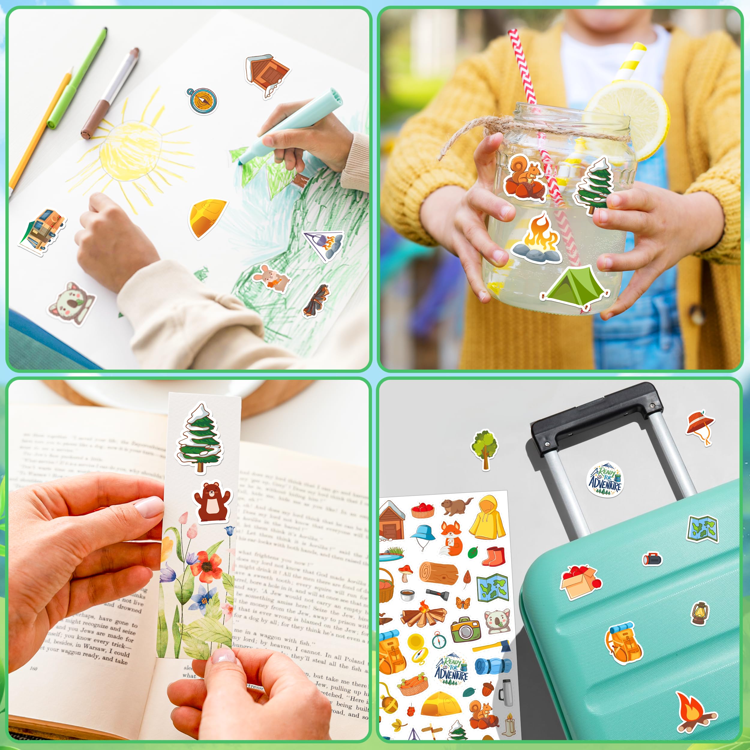 Bulk LINAYE camping stickers pack with 1320 pieces for classrooms.