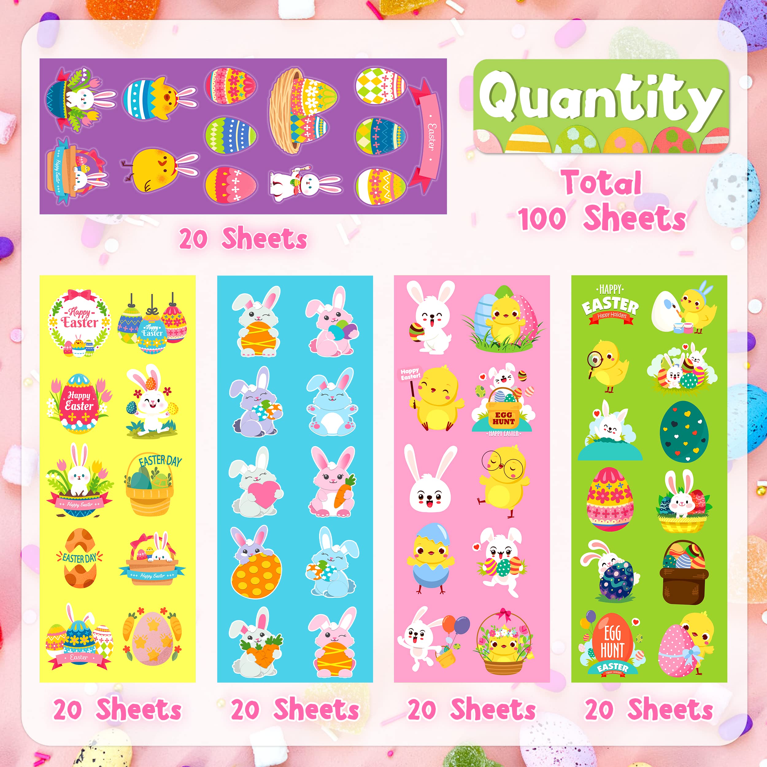 Linaye Easter stickers bright colors and variety capture kids' attention.