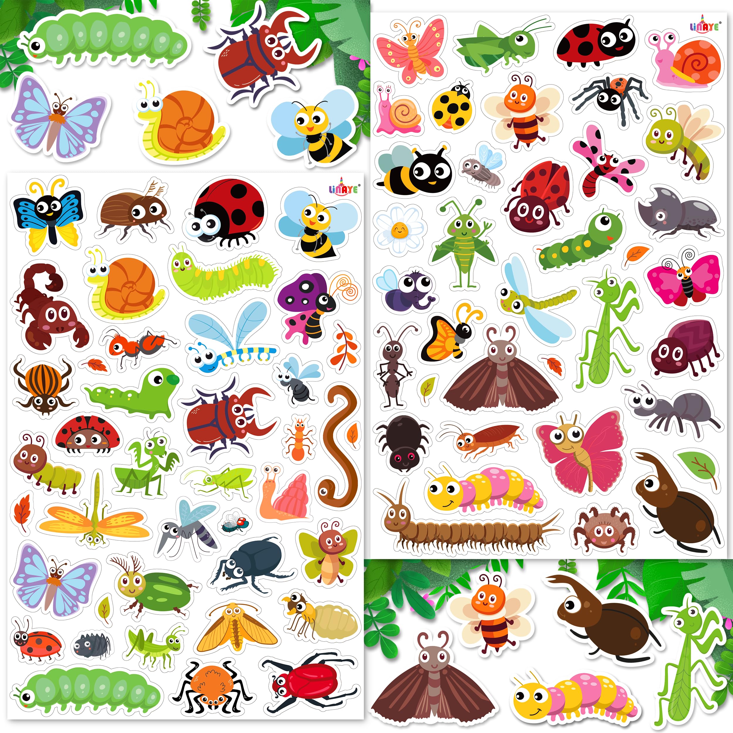 LINAYE insect stickers 960-count pack for kids' crafts and scrapbooking.