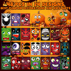 LINAYE jack-o-lantern face sticker sheet showing 6x4.5 inch design for creative pumpkins.