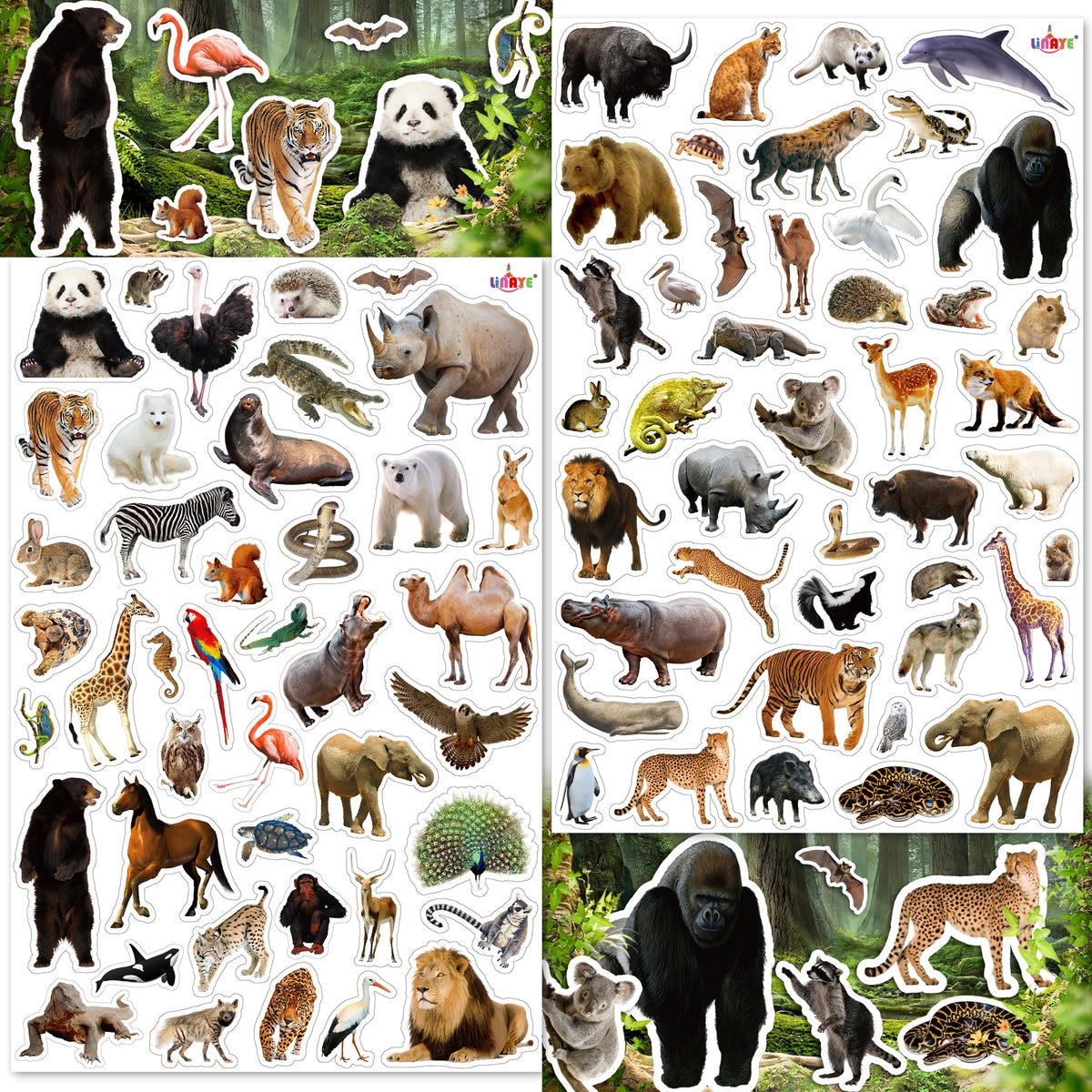 LINAYE jungle stickers featuring tiger and elephant for kids' scrapbooks.