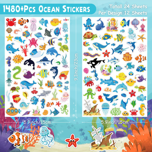 LINAYE Ocean Stickers 24 sheets for colorful ocean-themed crafts and gifts.