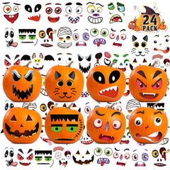 LINAYE pumpkin face stickers kit with 24 designs for kids' pumpkins