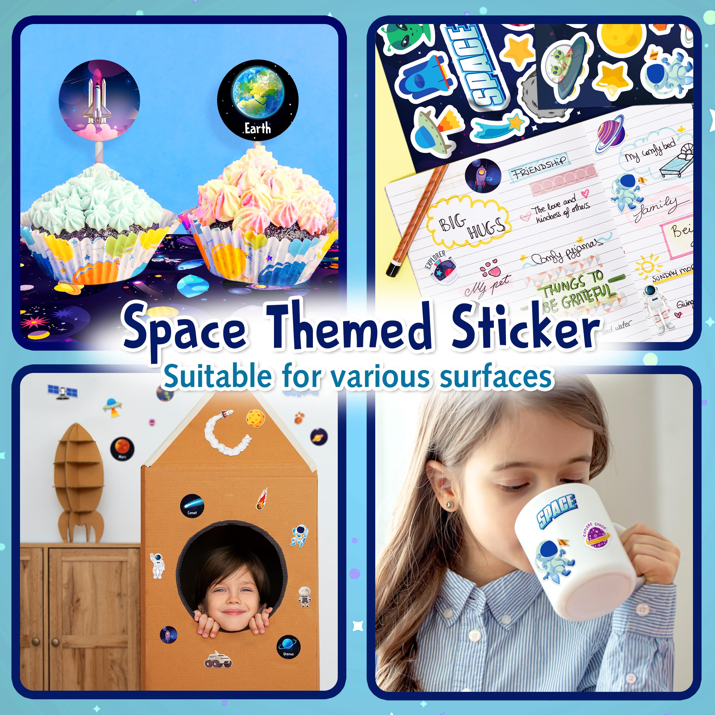 LINAYE space sticker set bright colors ideal for birthday crafts