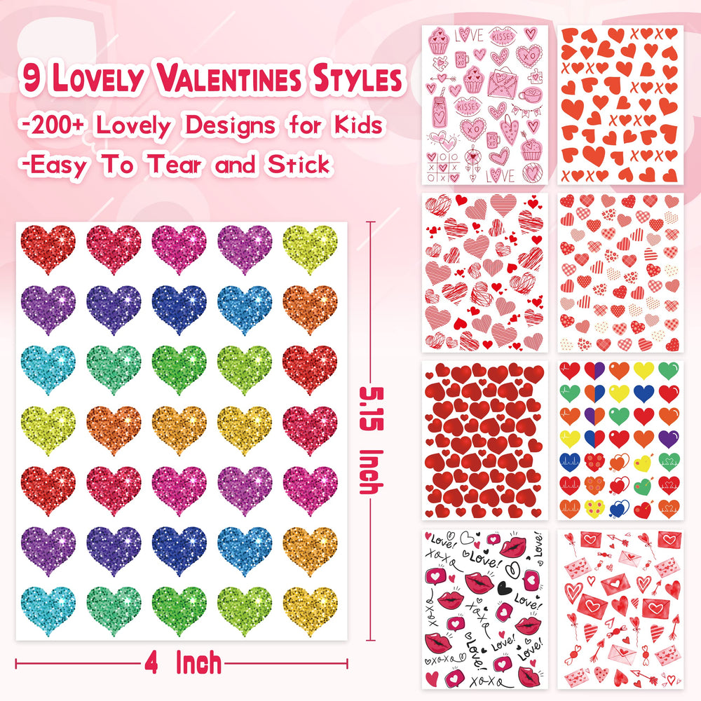 LINAYE Valentines stickers 8-styles colorful designs for cards and crafts