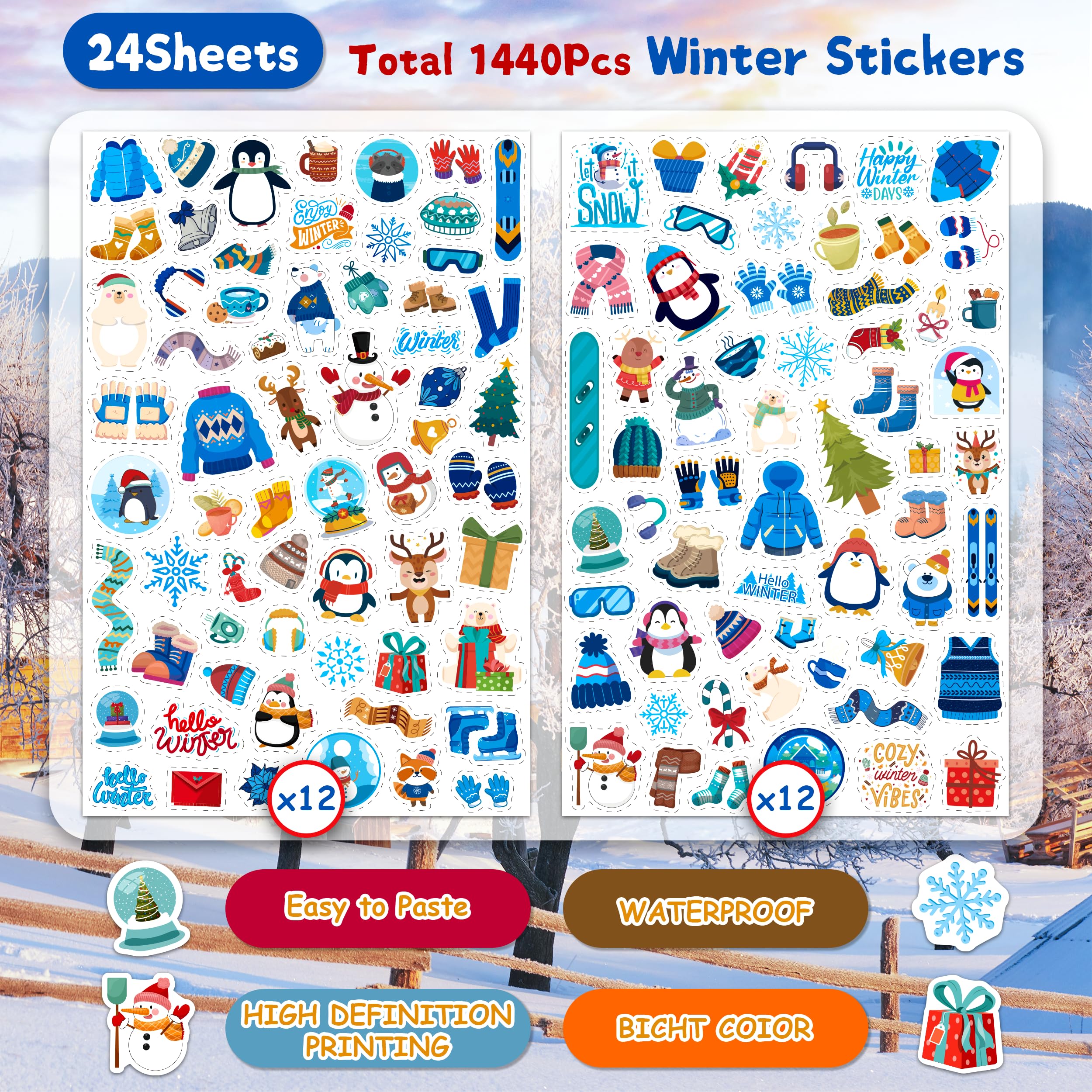 LINAYE winter stickers reindeer patterns brighten kids' crafts and scrapbooks