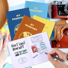 Lincia blank passport book with yellow cover, great for party favors and keepsake journaling