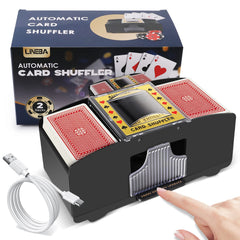 Lineba 2-deck card shuffler with USB-C power for quick shuffles.