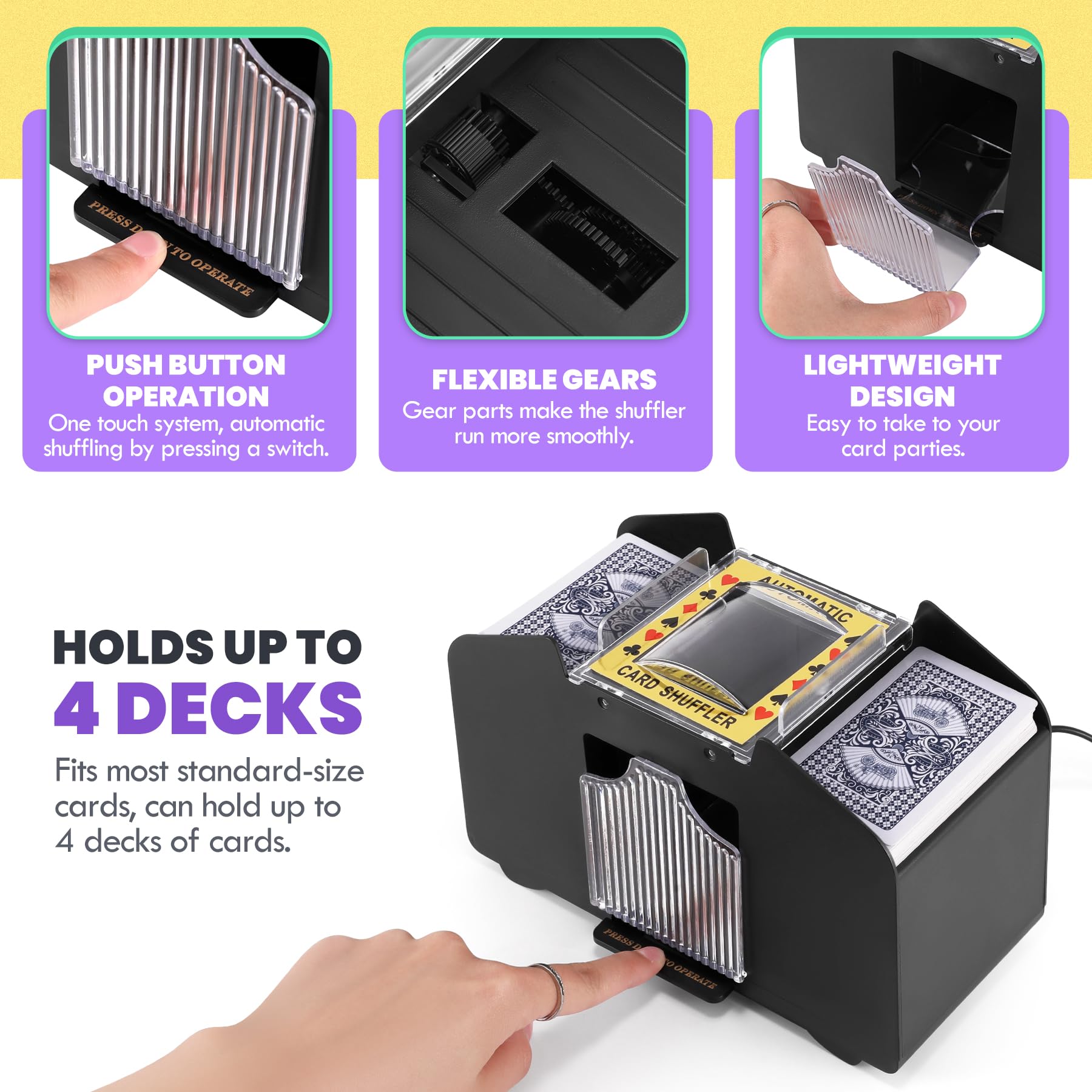 Lineba Card Shuffler battery power option supports offline play