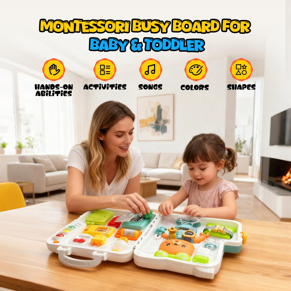 LINEQIC Busy Board unlockable doors fosters tactile exploration and pretend play