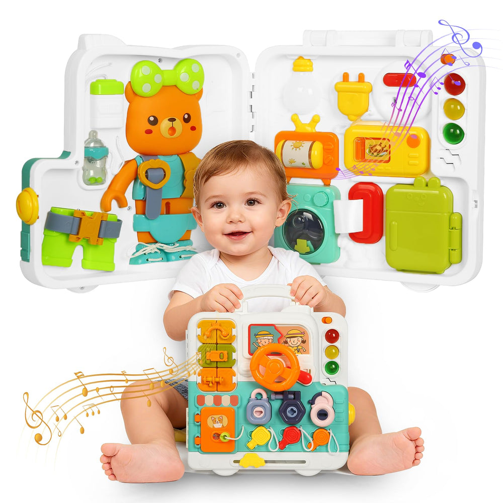 LINEQIC Montessori Busy Board front view enhances fine motor skills during play