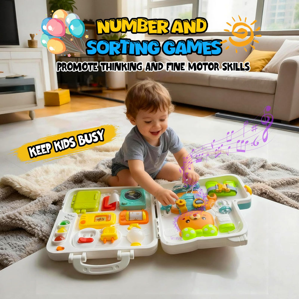 LINEQIC Montessori Busy Board side activity encourages problem-solving and dexterity