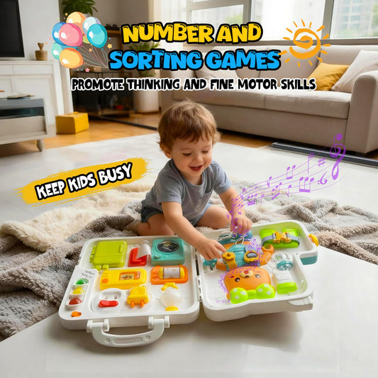 LINEQIC Montessori Busy Board side activity encourages problem-solving and dexterity