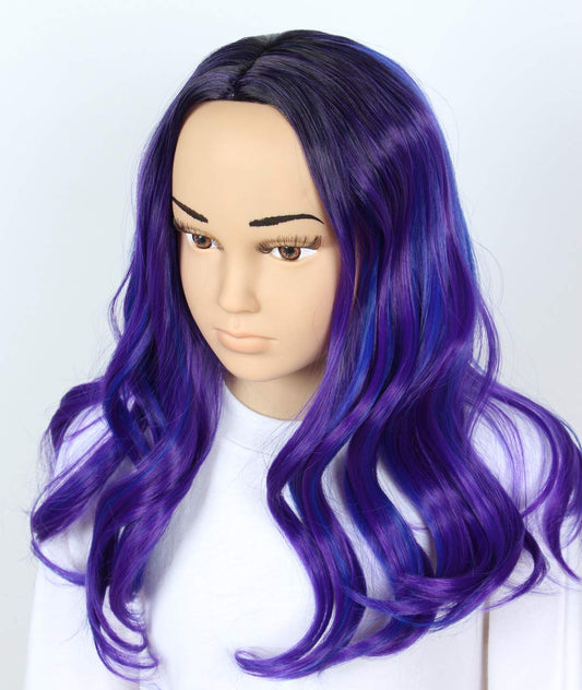 Linfairy kids purple dye wig close-up shows heat-friendly synthetic fibers