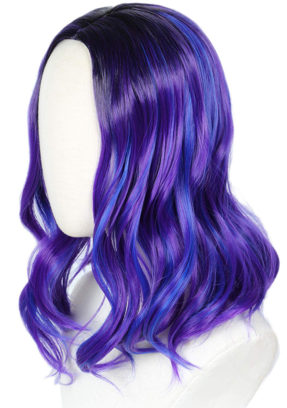 Linfairy kids purple dye wig packaging with free cap included for easy styling