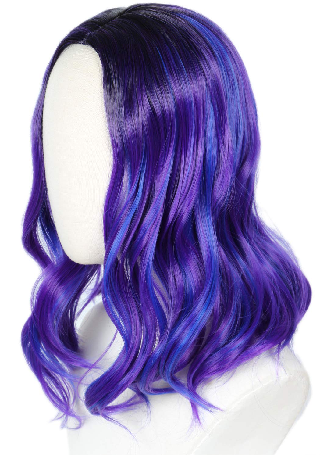 Linfairy kids purple dye wig packaging with free cap included for easy styling