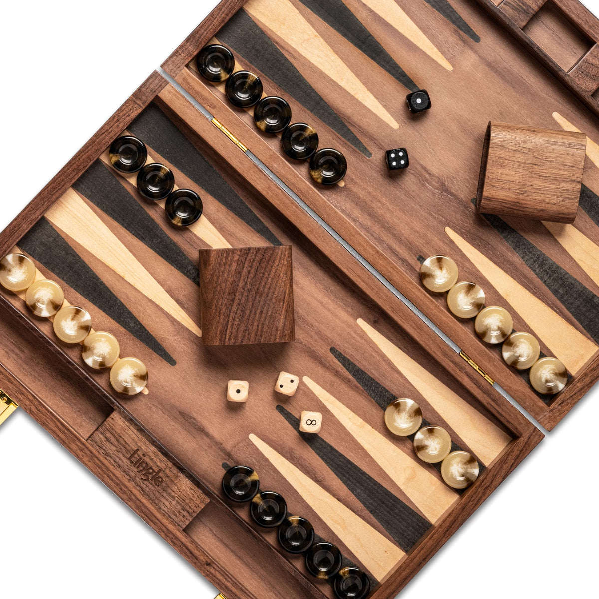 Lingle natural walnut backgammon board closed for portable storage and elegance.