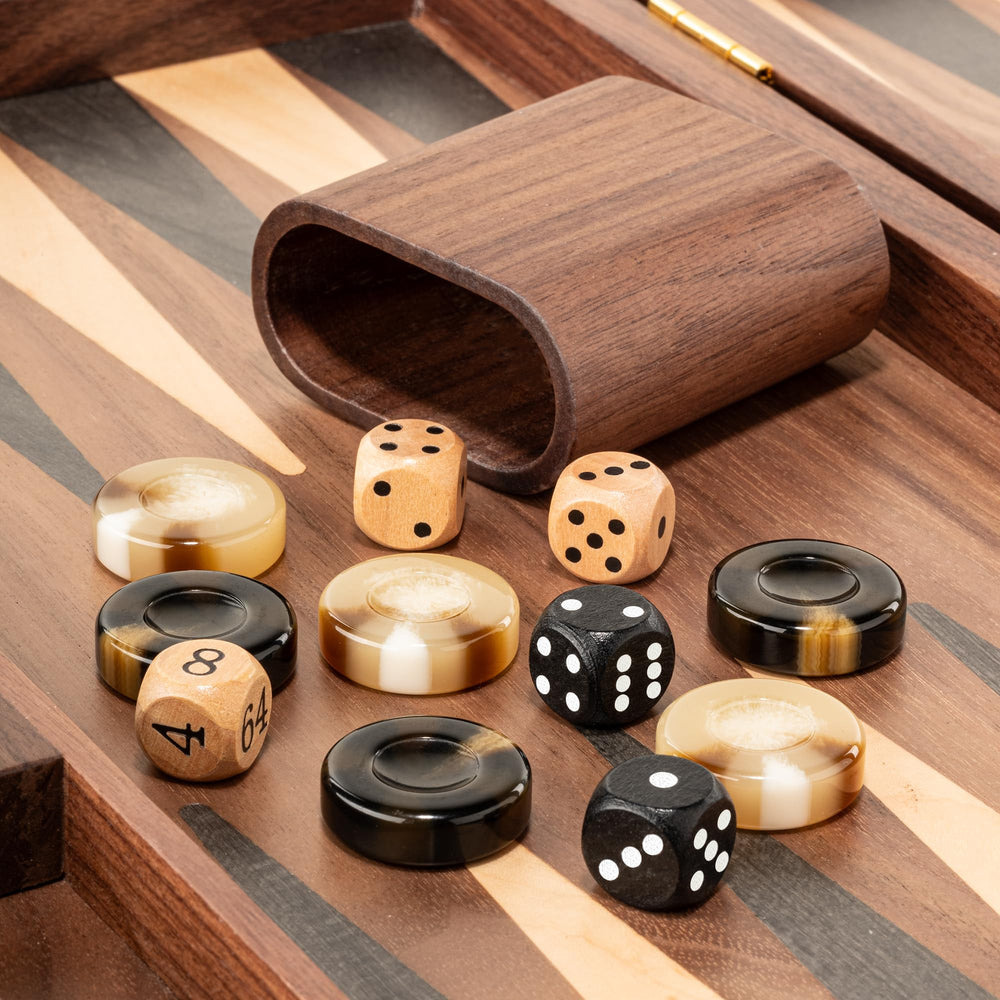 Lingle backgammon latch detail with gold finish for secure storage.