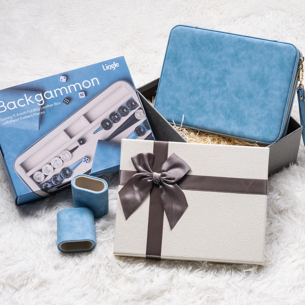 Lingle backgammon portable handle blue enables on the go play