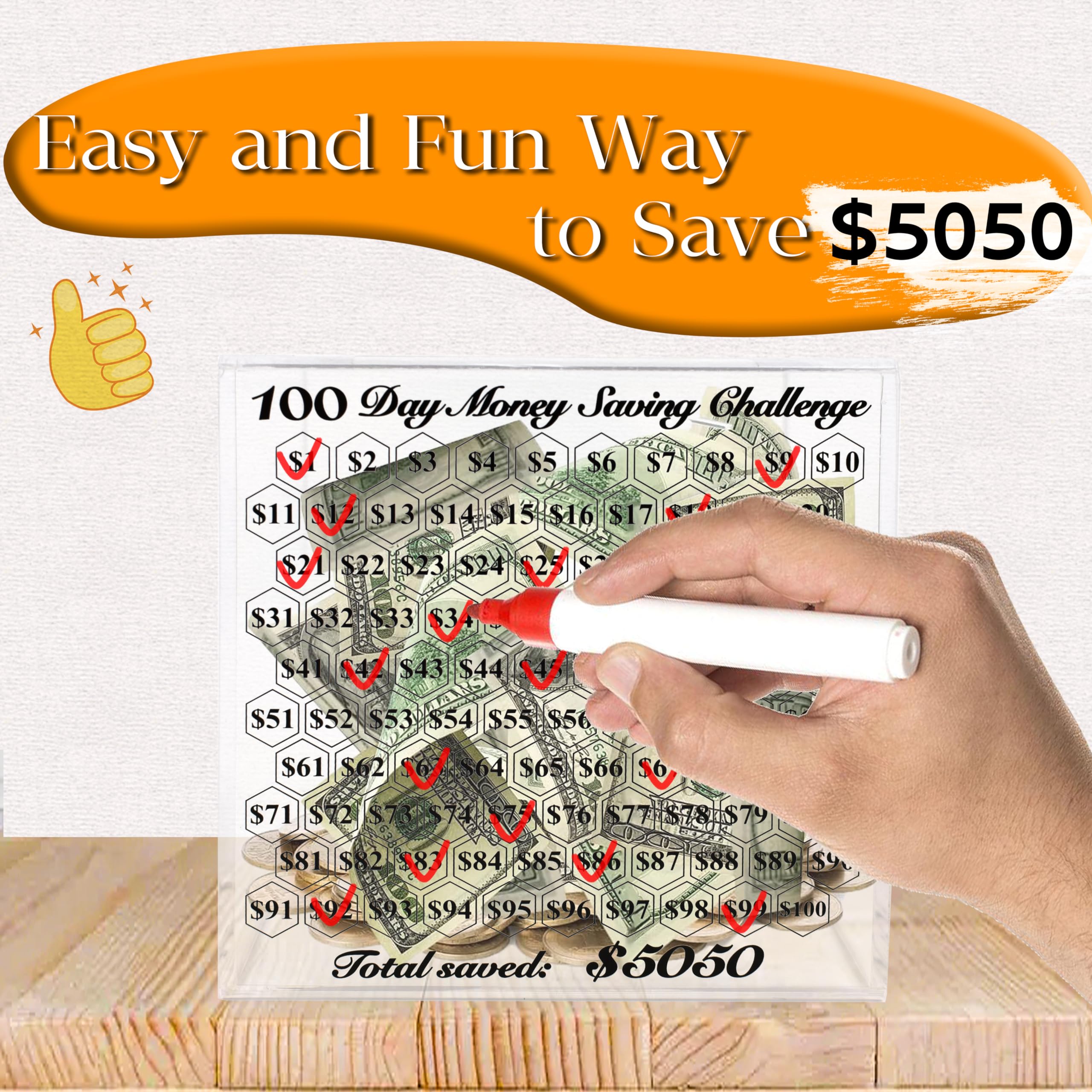LingLingo clear acrylic piggy bank shows progress with a see-through surface.