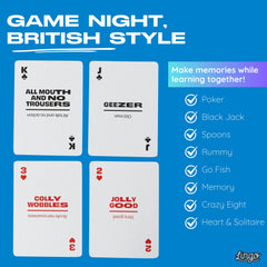 Lingo card games image highlights playing options like Poker and Go Fish with language practice.