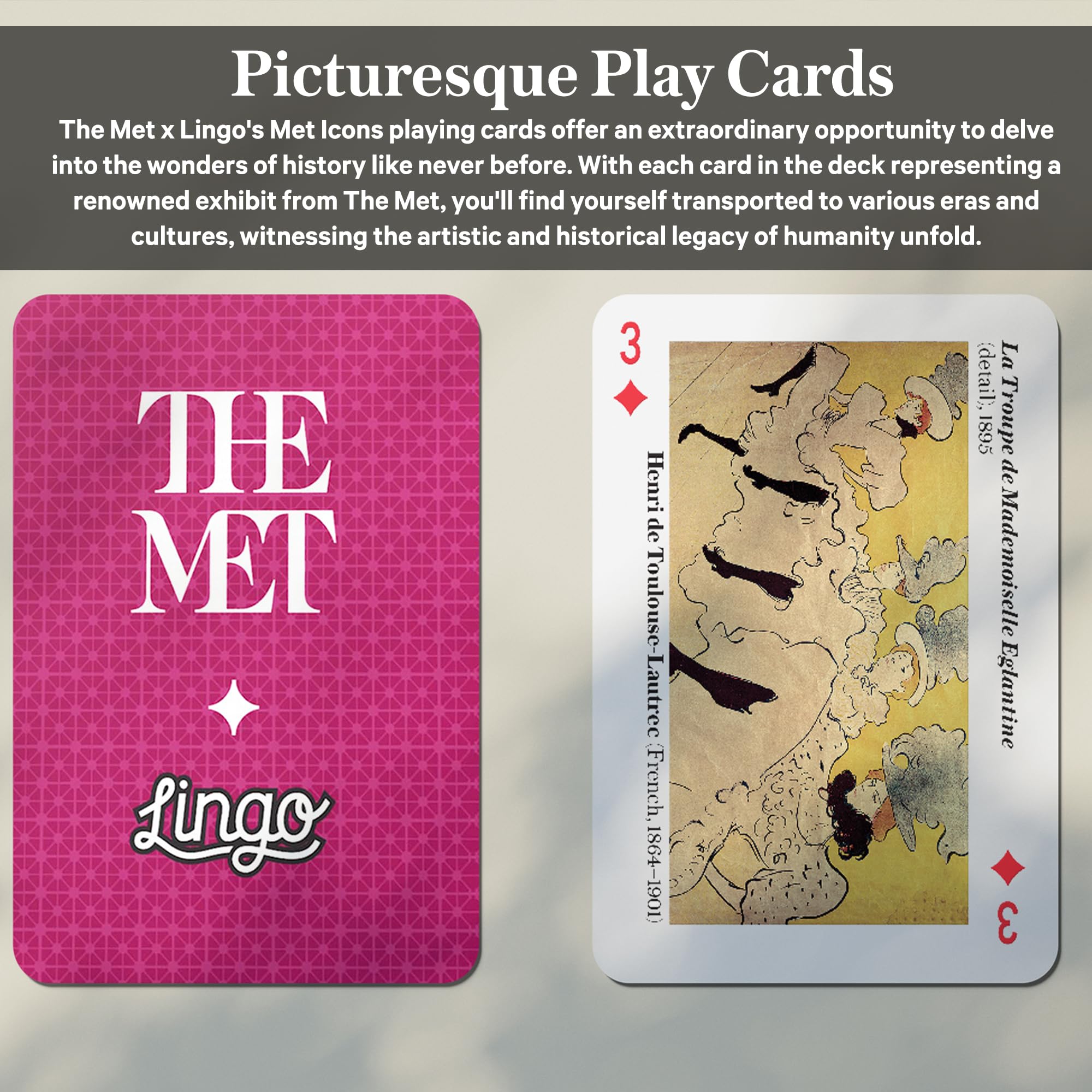 Lingo Met Icons card highlights art trivia to spark curiosity.