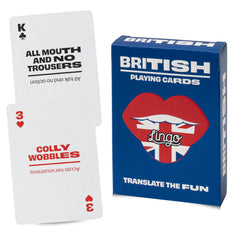 Lingo playing cards package front shows a stylish travel-friendly language learning box.
