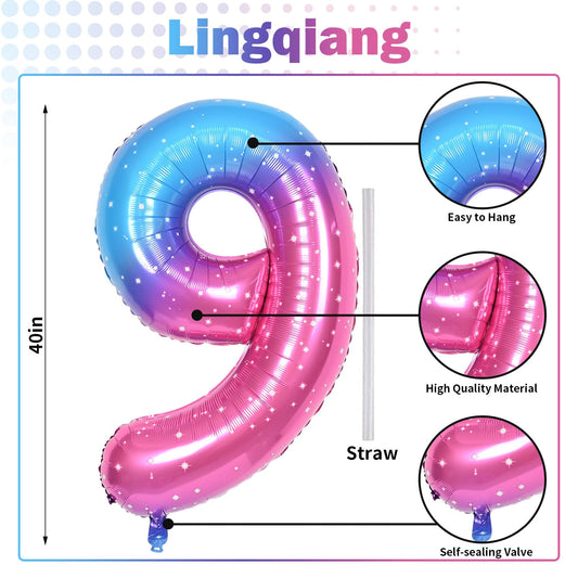 Lingqiang 40-inch blue gradient number 9 balloon, versatile for anniversaries and party decorations.