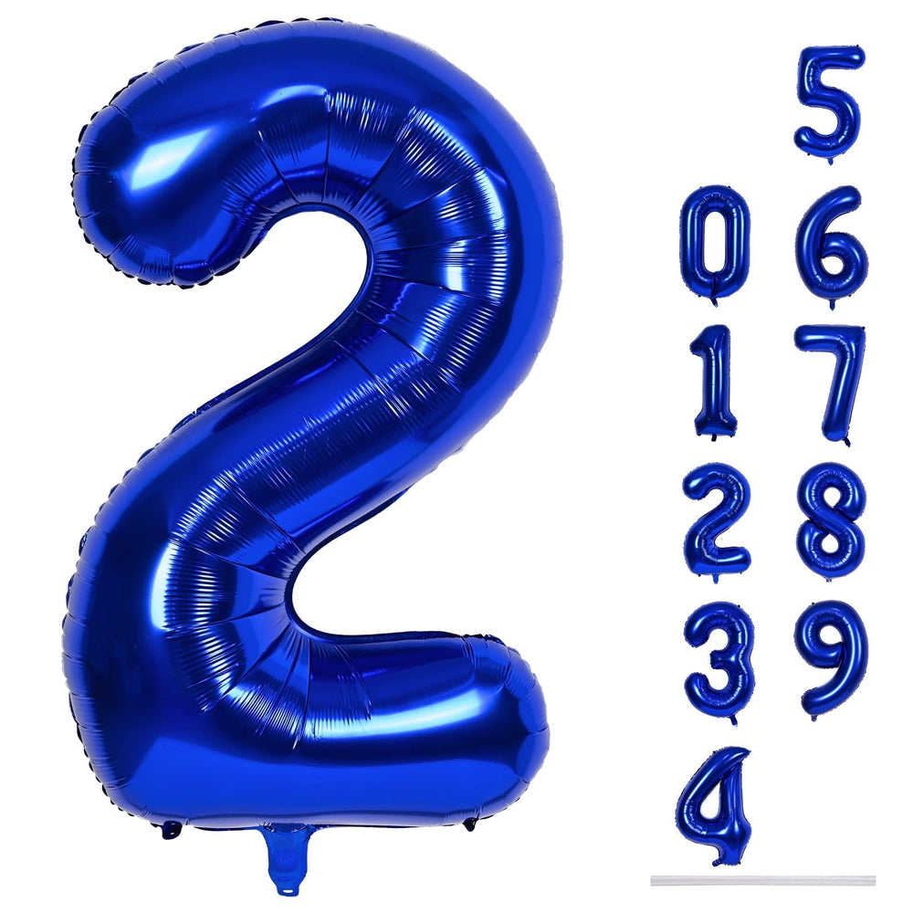 Lingqiang 40-inch number foil balloon 2 navy blue ready for birthdays or milestones.