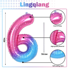 Lingqiang 40-inch gradient number 6 balloon side view for wall displays.