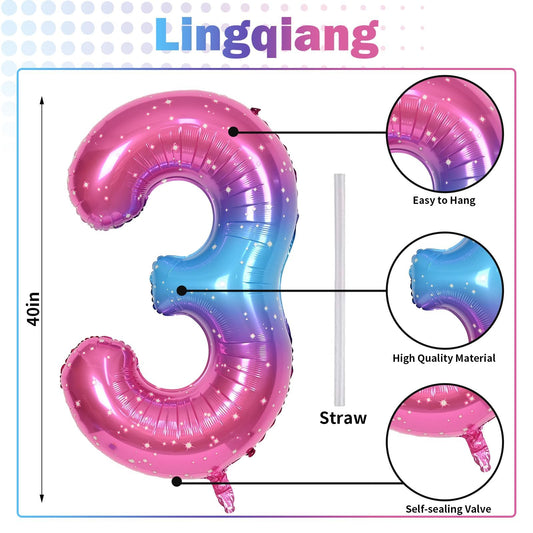 Lingqiang 40-inch number 3 balloon with metallic foil texture to elevate party decor.