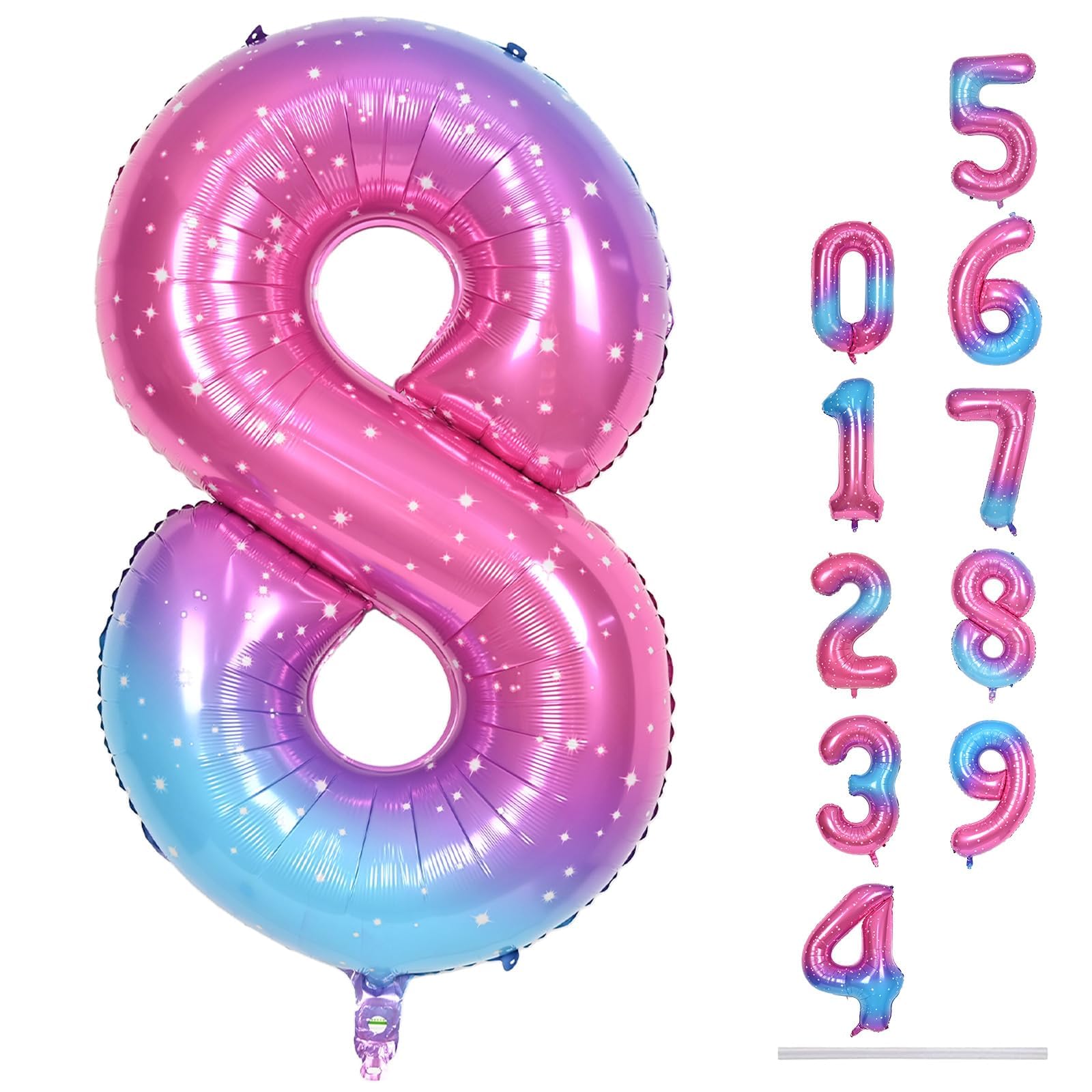 Lingqiang 40-inch gradient blue-pink number 8 balloon for bold birthday decor.