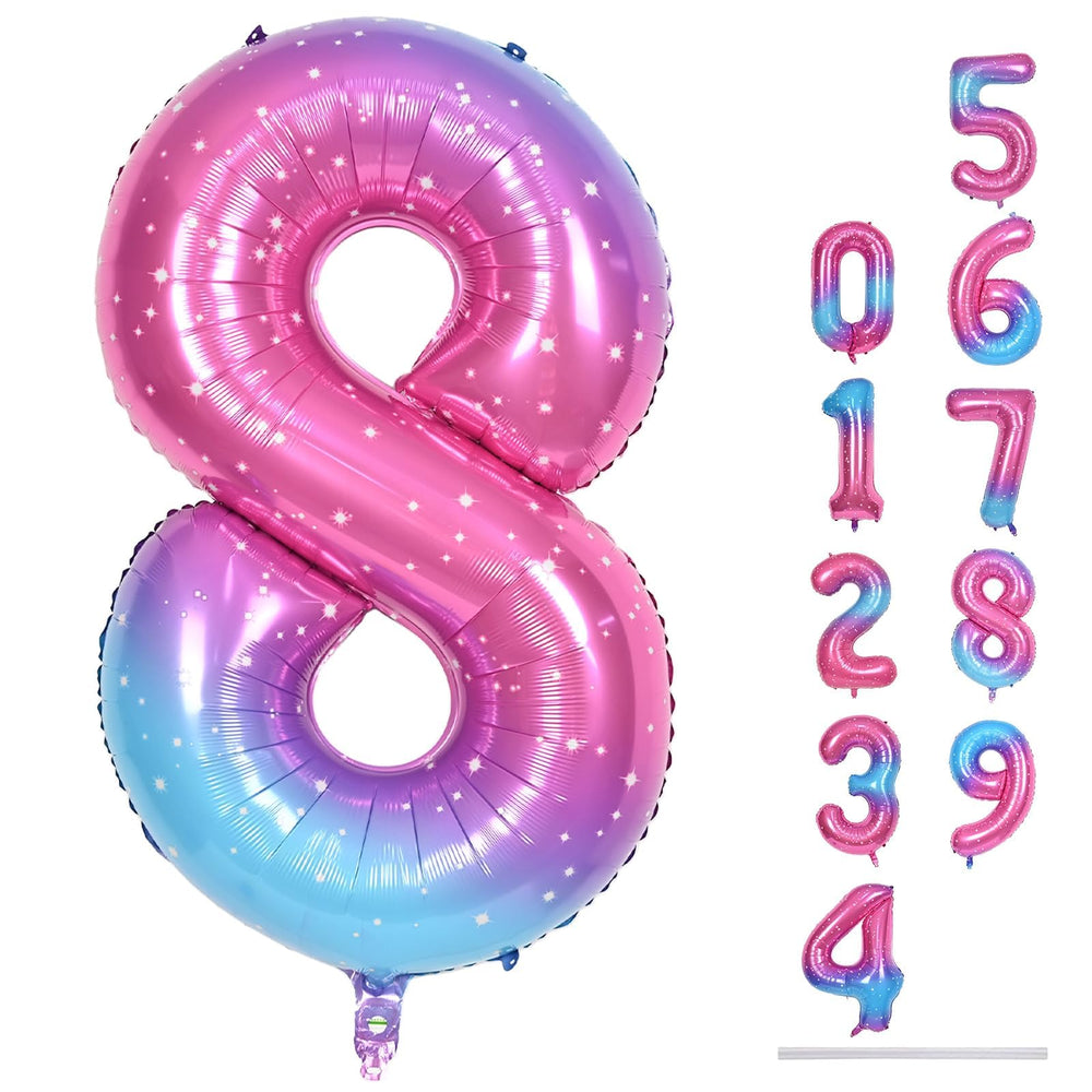 Lingqiang 40-inch gradient blue-pink number 8 balloon for bold birthday decor.