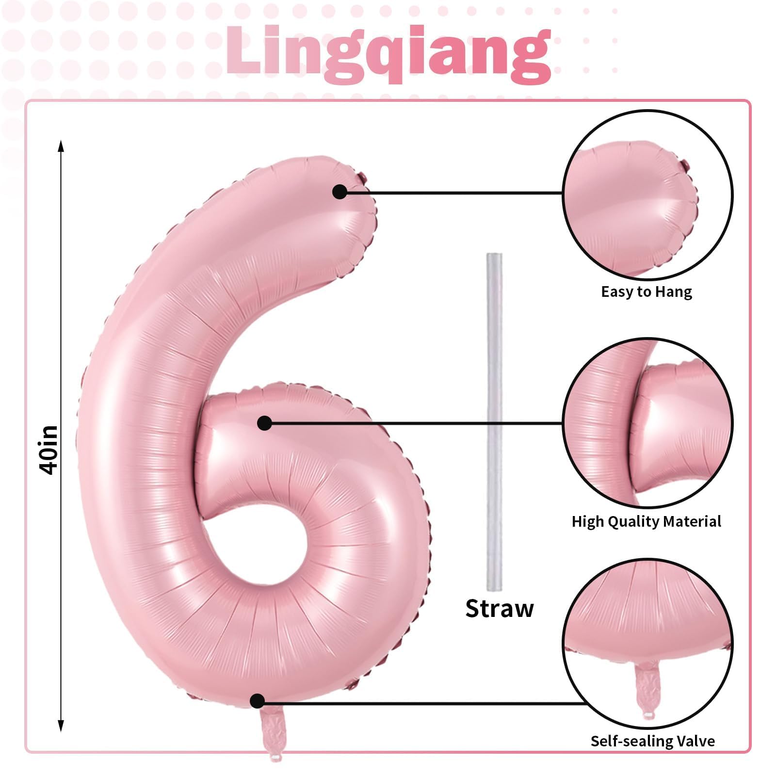 Lingqiang 6-number balloon with straw, easy inflation and reuse.