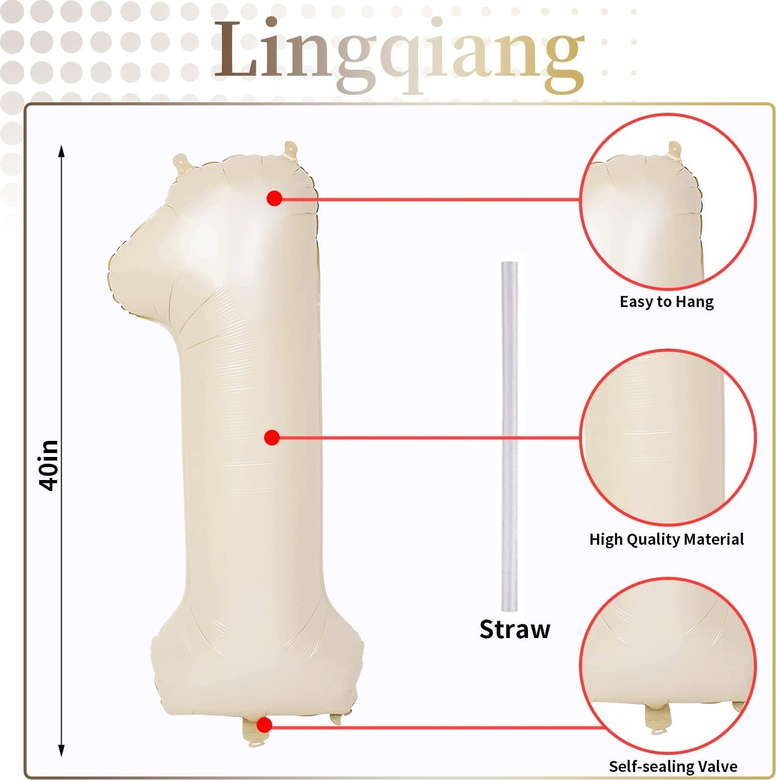 Lingqiang beige number 1 balloon setup for photo backdrop.