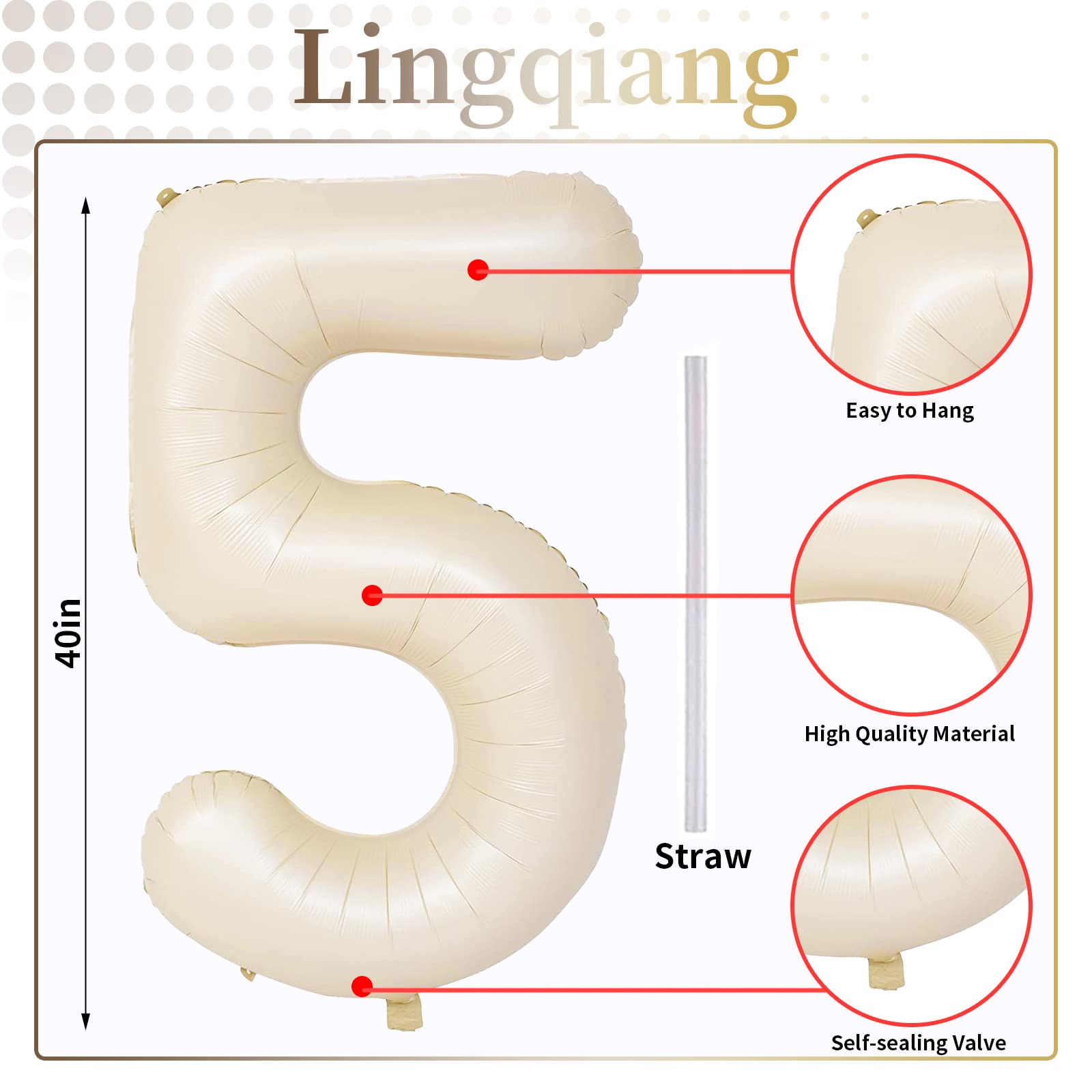Lingqiang beige number 5 balloon creates a festive birthday backdrop