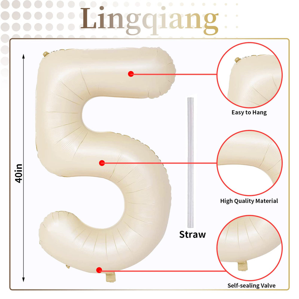 Lingqiang beige number 5 balloon creates a festive birthday backdrop