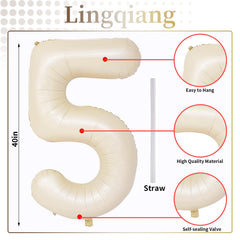 Lingqiang beige number 5 balloon creates a festive birthday backdrop