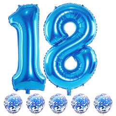 Lingqiang blue 18-number foil balloon, 40-inch, milestone birthday decor.