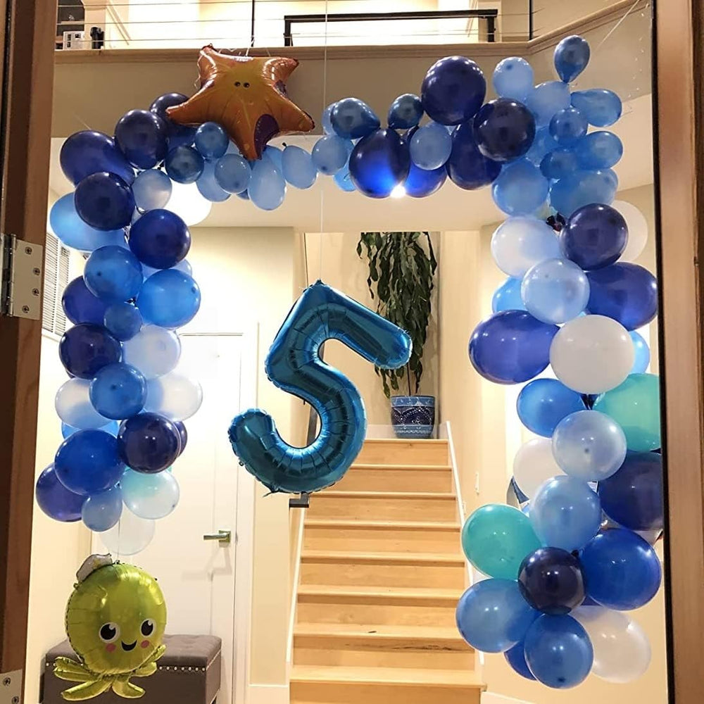 Lingqiang blue 40-inch number 6 balloon top view, bold centerpiece option