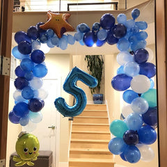 Lingqiang blue 40-inch number 6 balloon top view, bold centerpiece option