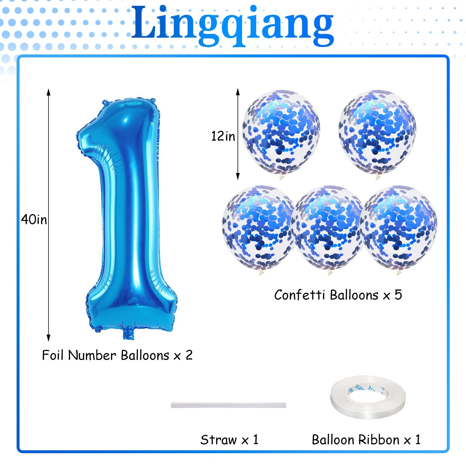 Lingqiang blue confetti latex balloon, 12-inch, festive party accent.