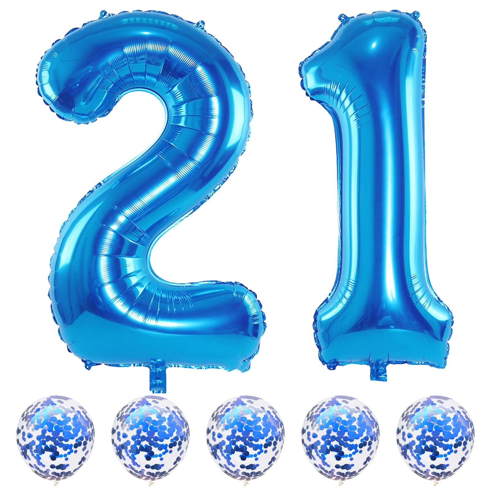 Lingqiang blue 21-foil balloons, 40-inch numbers, ideal for bold birthday displays.