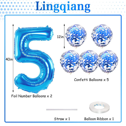 Lingqiang blue number 5 foil balloon adds standout milestone flair.