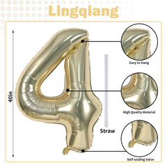 Lingqiang champagne gold number 4 balloon – side view for dynamic party decor