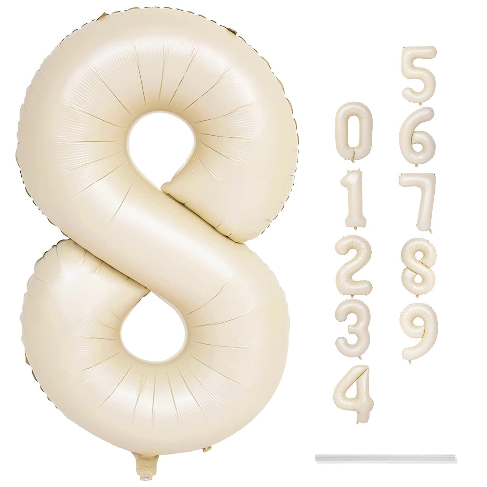 Lingqiang cream number 8 balloon with beige finish adds elegance to decor.