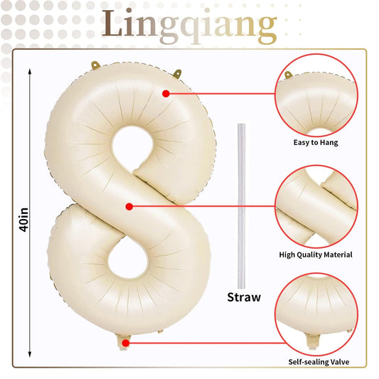 Lingqiang cream number 8 balloon with straw included, simple inflation for events.