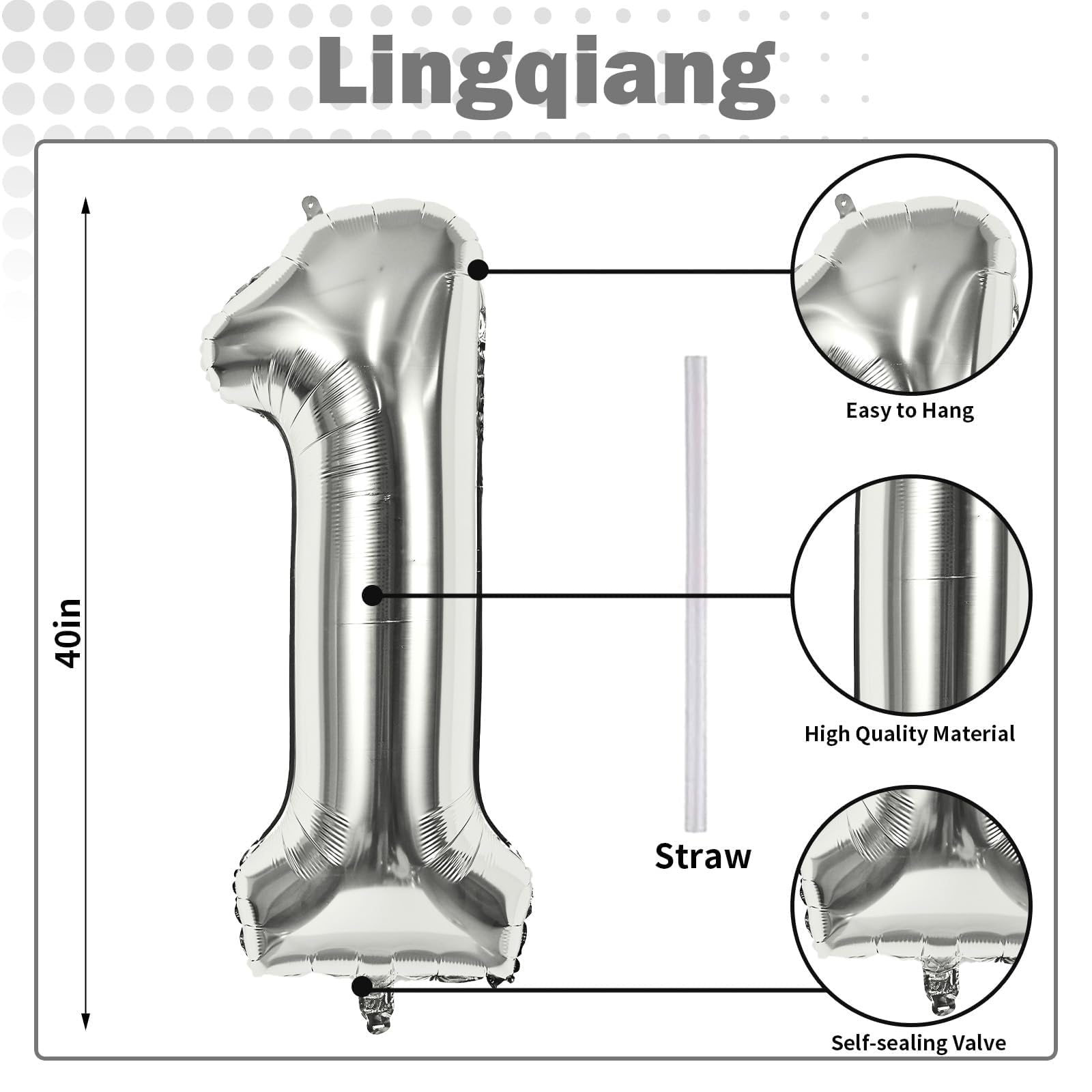 Lingqiang foil balloon; 40-inch number 1 floats after helium fill.