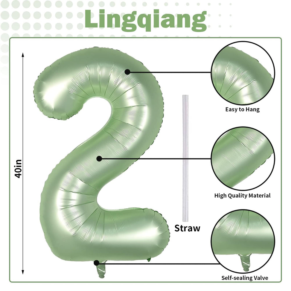 Lingqiang foil number 2 balloon sage green inflates easily for quick party setup